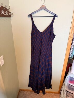 torrid Navy and Brown Plaid Maxi Slip Dress with V-Neck